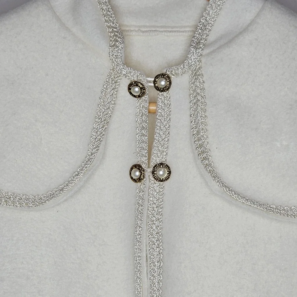 Vintage Girls Ivory Capelet Jacket Lace Trim Pearl Button‎ Formal Size 3 USA